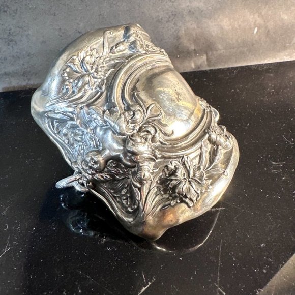 Antique Victorian Floral Silver plated Art Nouveau Cuff Goddess Wide Bracelet - Picture 8 of 14